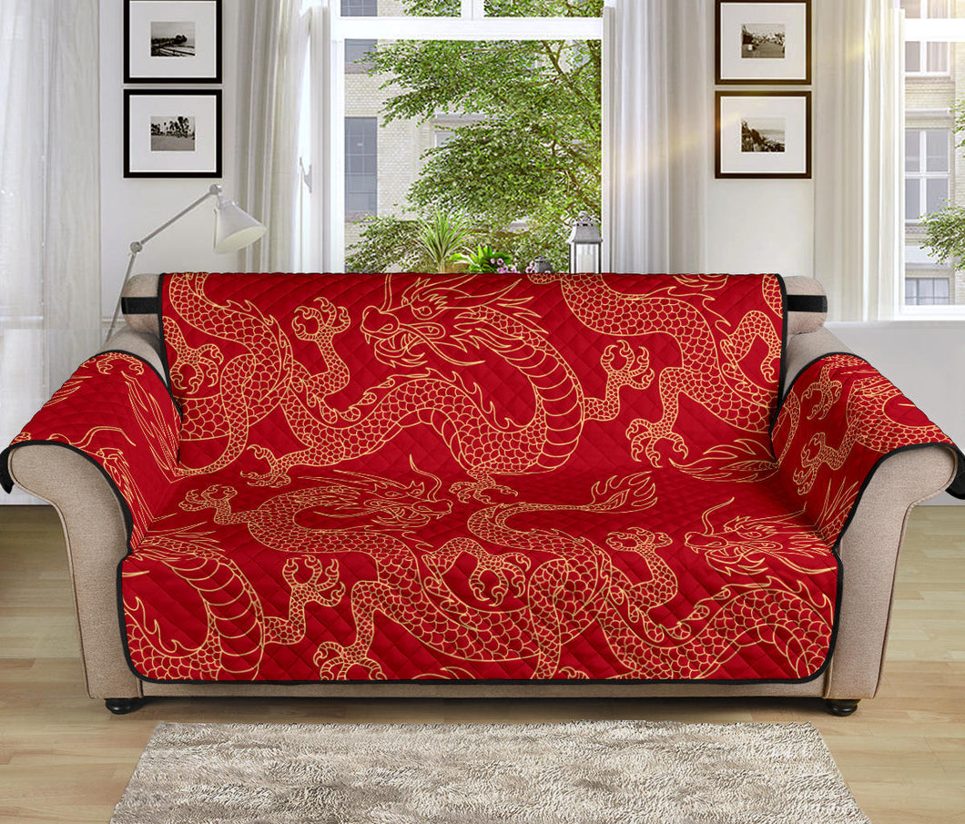 Gold dragons red background Sofa Cover Protector