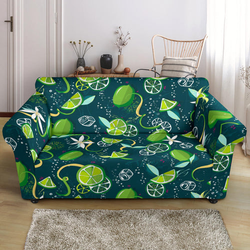 Lime Ice Flower Pattern Loveseat Couch Slipcover