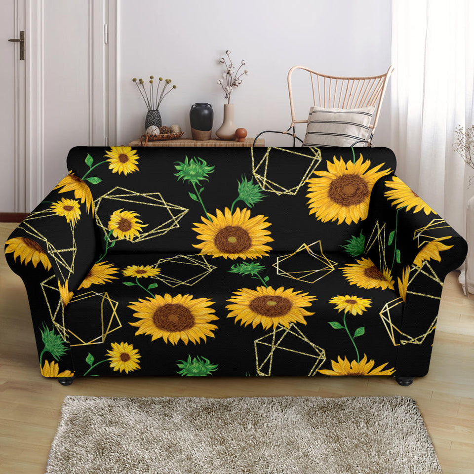 Sunflower Golden Polygonal Shapes Loveseat Couch Slipcover