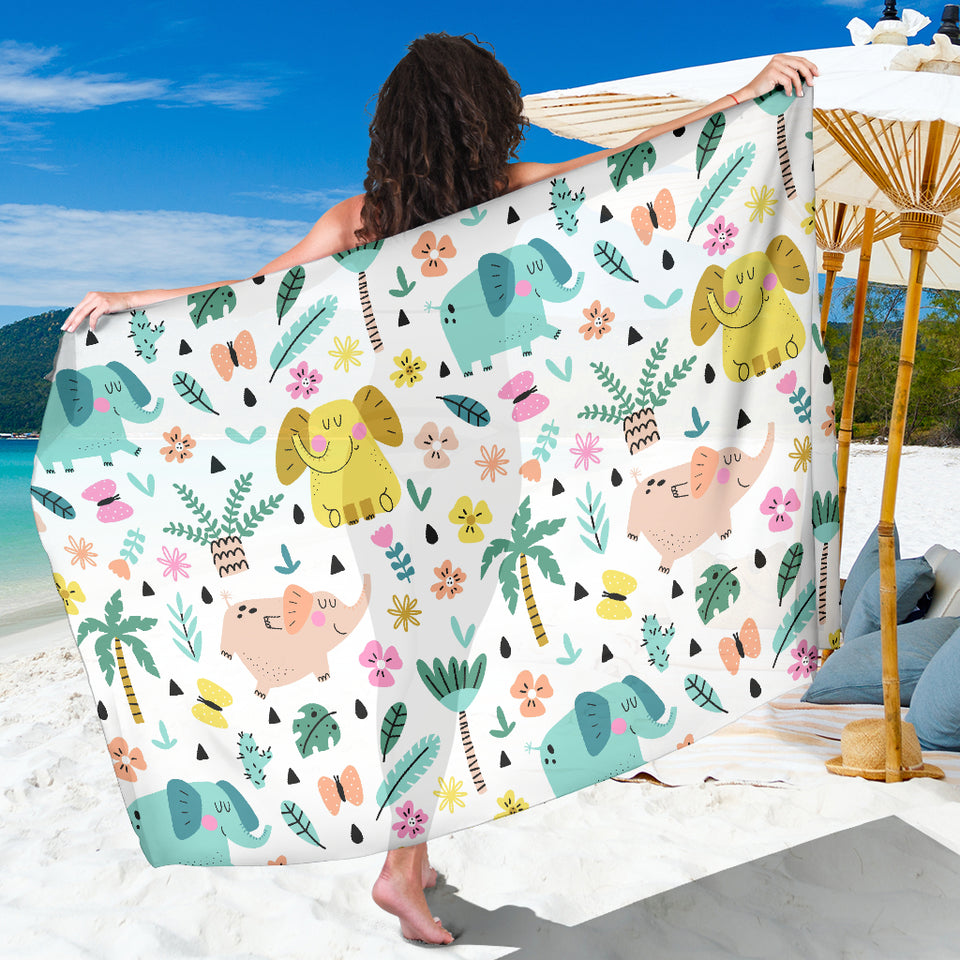 Cute Elephants Palm Tree Flower Butterfly Pattern Sarong