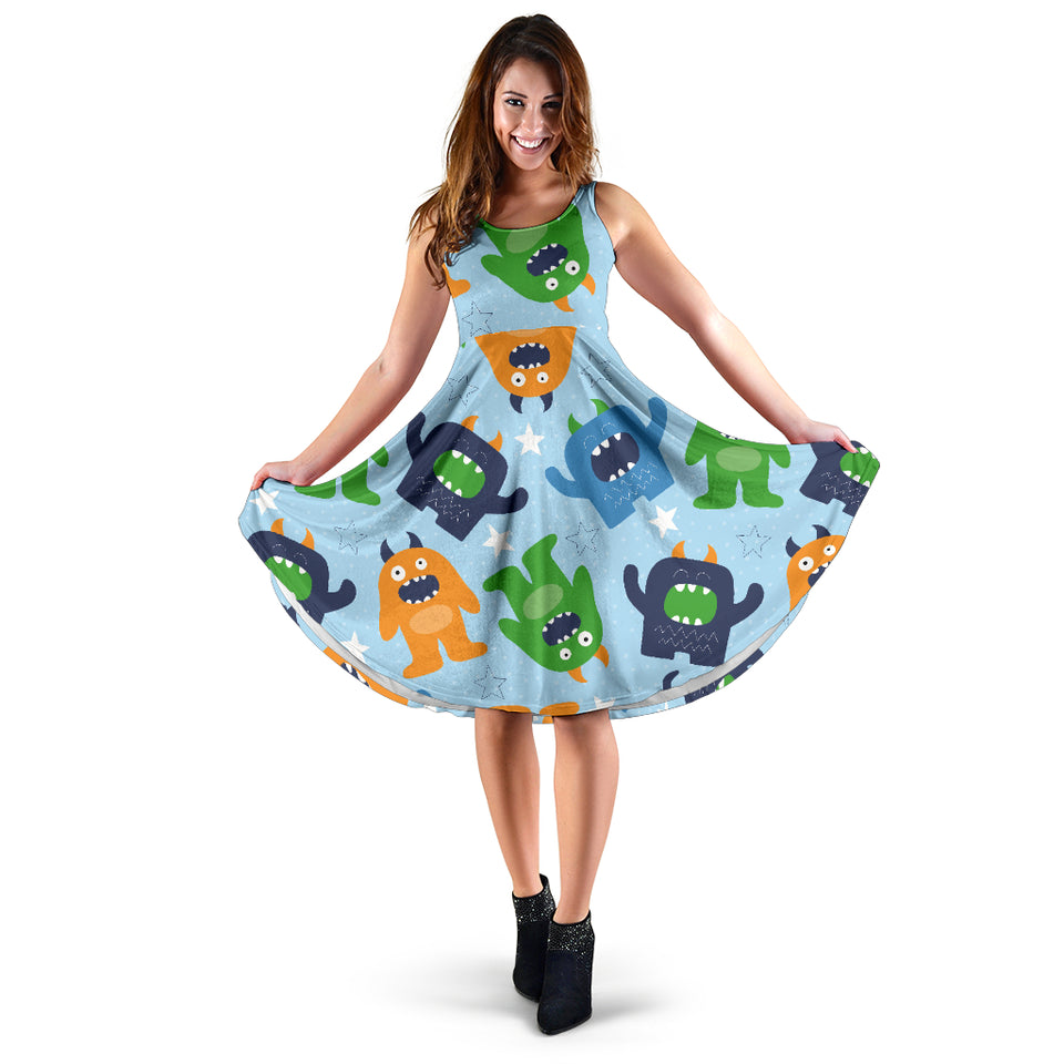 Alien Pattern Print Design 04 Sleeveless Midi Dress