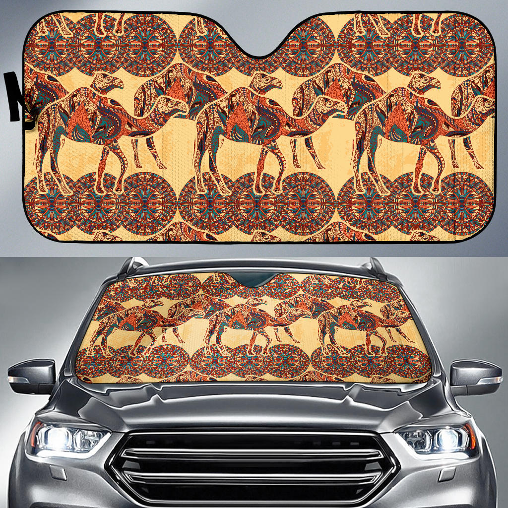 Camel Polynesian Tribal Design Pattern Car Sun Shade