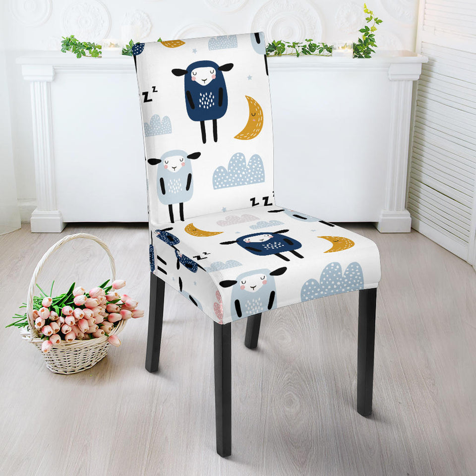 Cute Sleeping Sheep Moon Cloud Pattern Dining Chair Slipcover