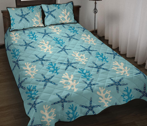 Blue starfish coral reef pattern Quilt Bed Set