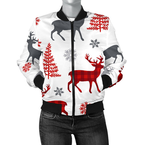 Deer Tree Snowflakes Chrismas Pattern Women'S Bomber Jacket