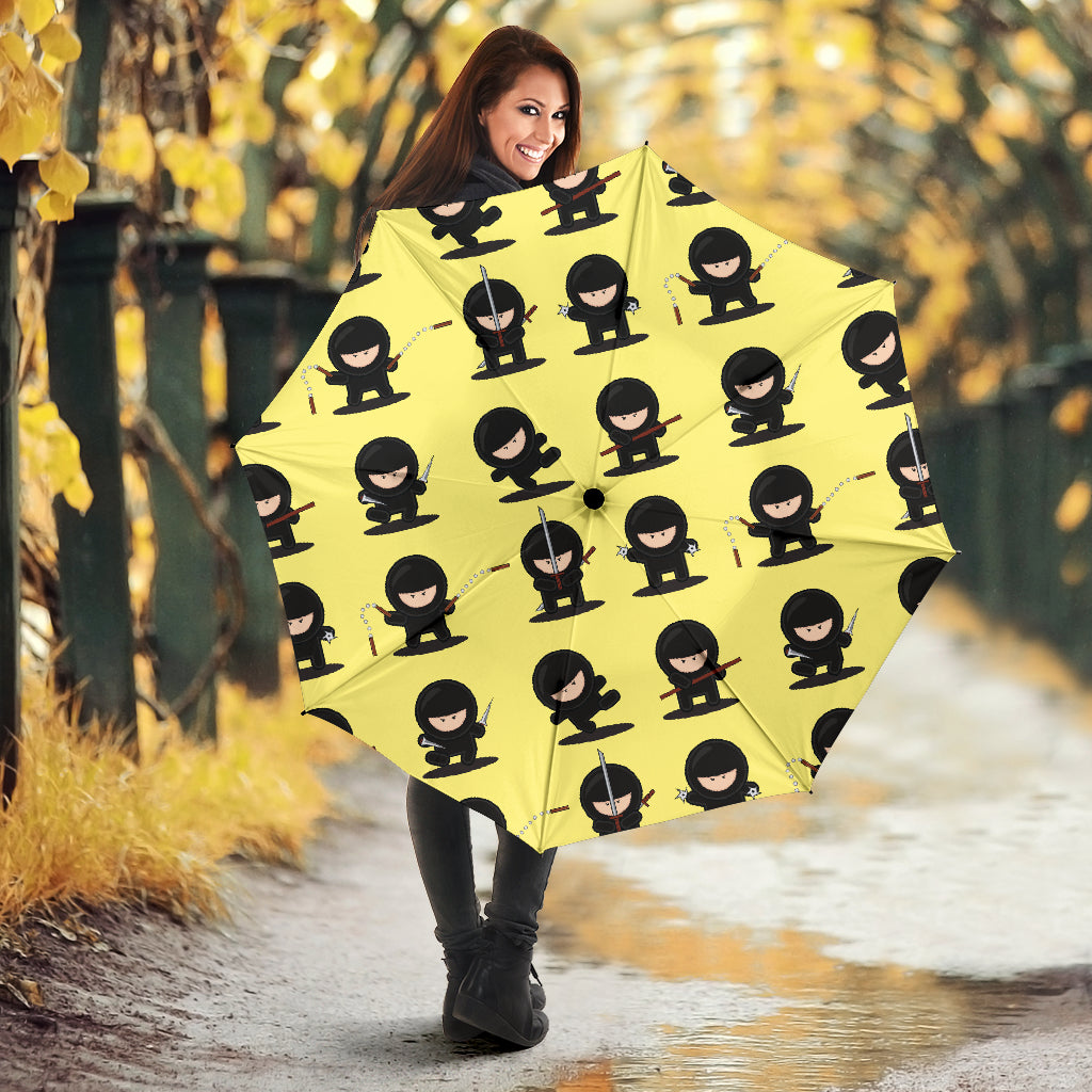 Cute Ninja Yellow Background Umbrella