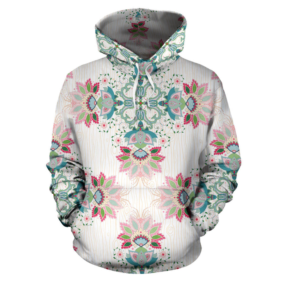 Square Floral Indian Flower Pattern Men Women Pullover Hoodie