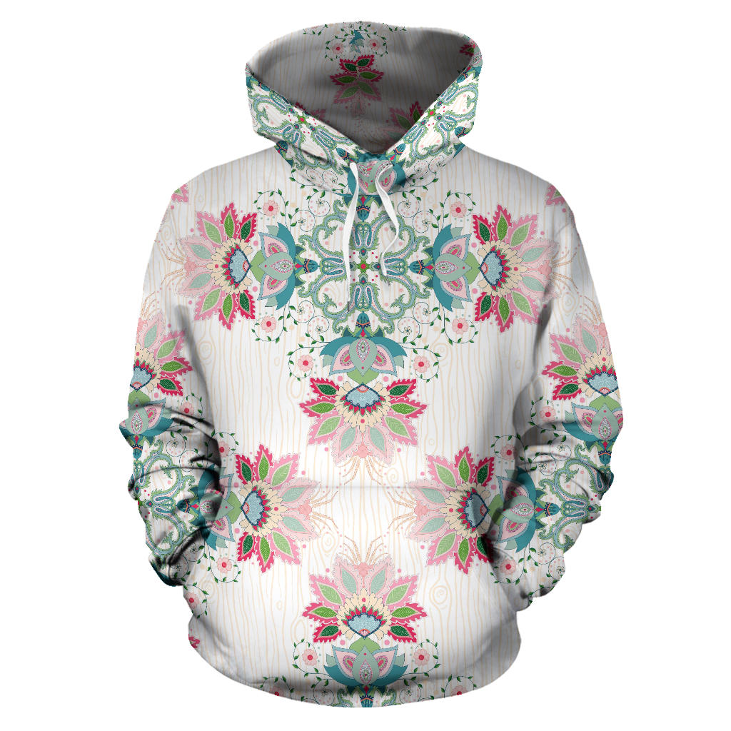 Square Floral Indian Flower Pattern Men Women Pullover Hoodie
