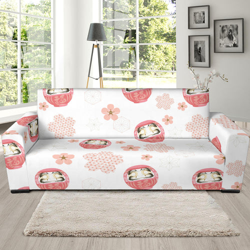 Daruma Japanese Wooden Doll Cherry Blossom Flower Pattern Sofa Slipcover
