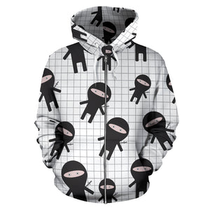 Ninja Pattern Plaid Background Zip Up Hoodie