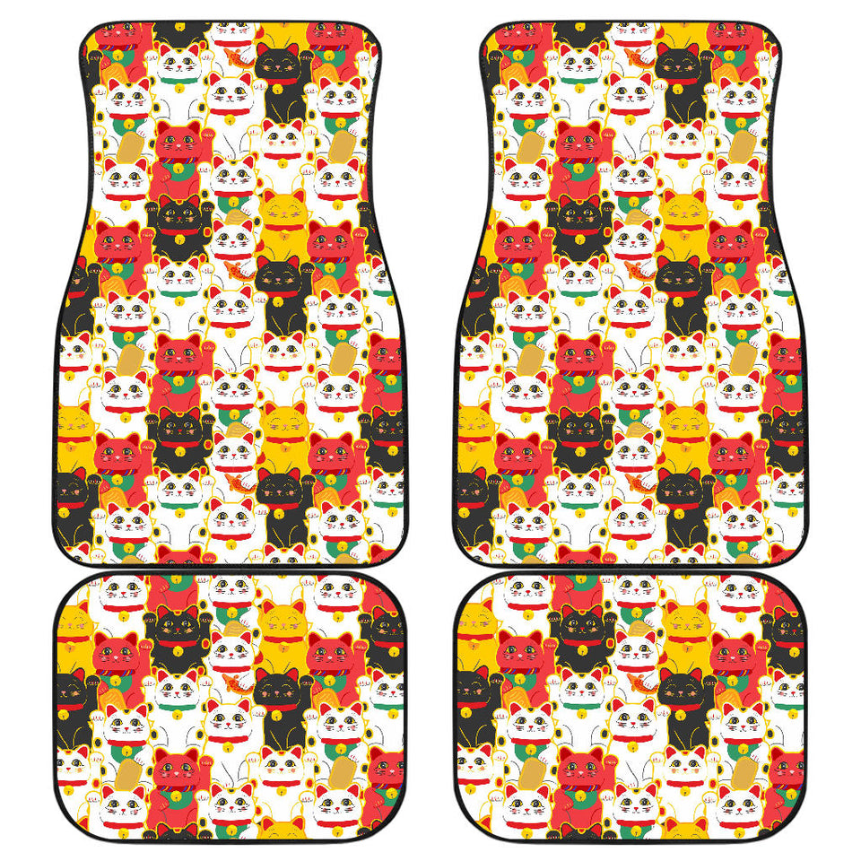 Colorful Maneki Neko Lucky Cat Pattern Front And Back Car Mats