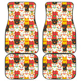 Colorful Maneki Neko Lucky Cat Pattern Front And Back Car Mats