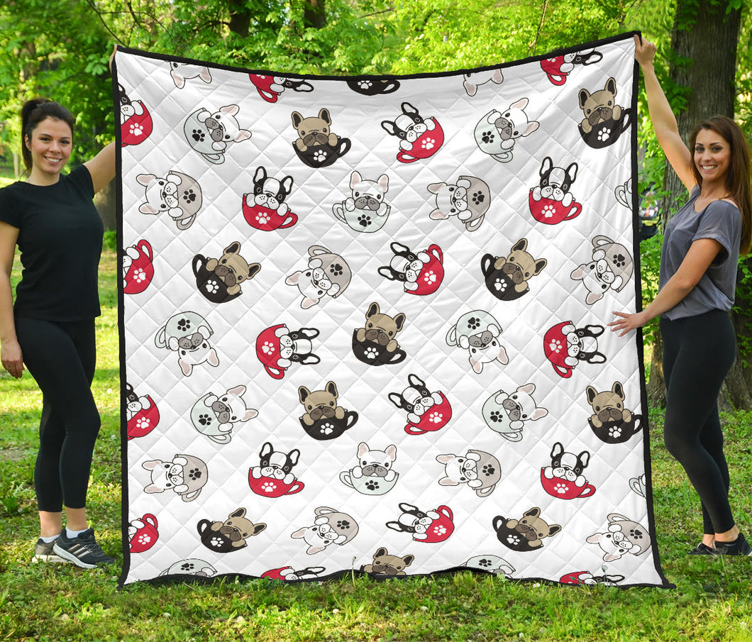 French Bulldog Cup Paw Pattern Premium Quilt