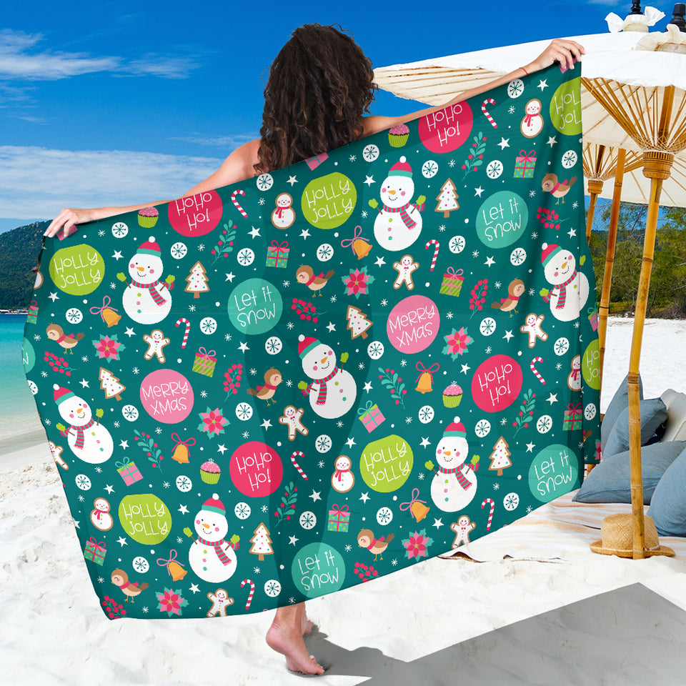 Snowman Bird Decorative Elements Christmas Pattern Sarong