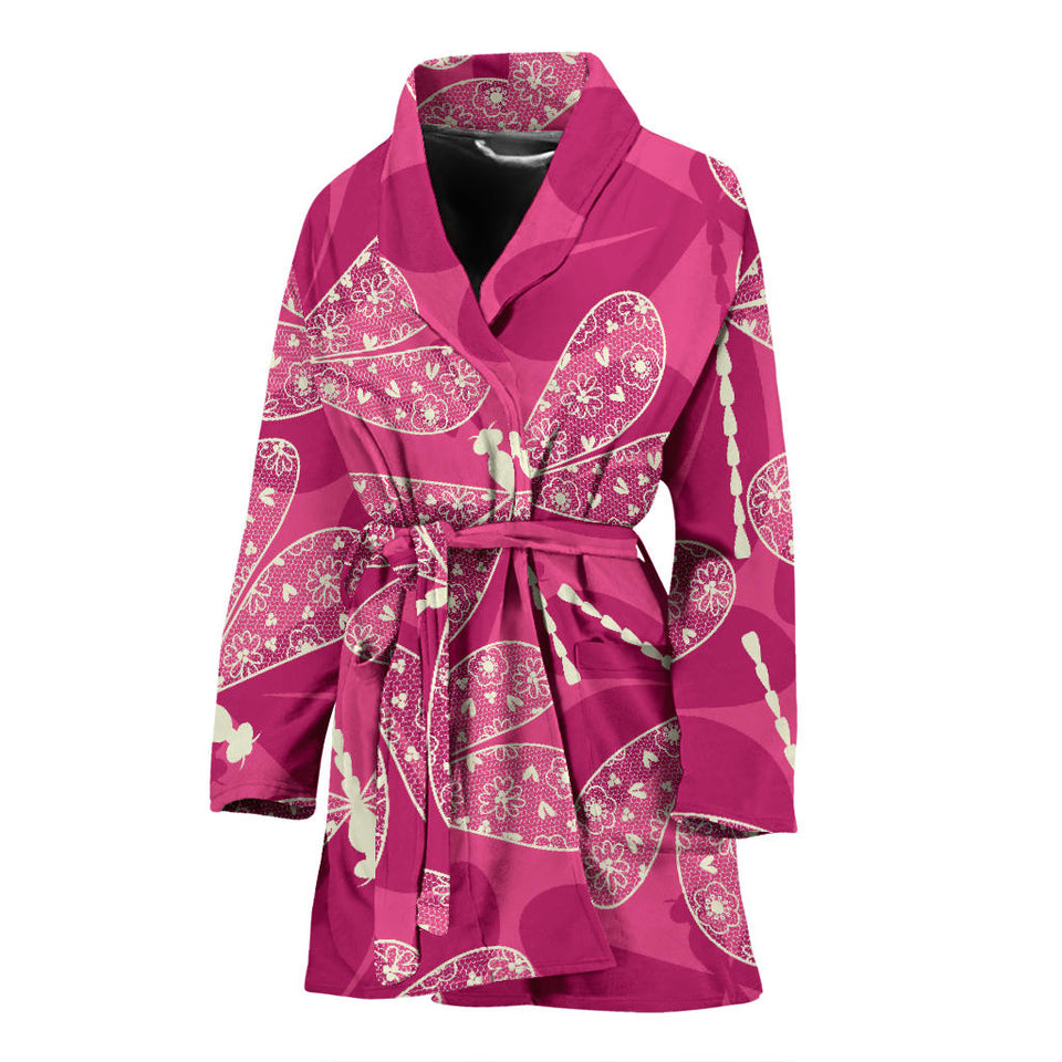 Beautiful Dragonfly Pink Background Women'S Bathrobe