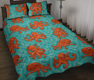 Octopus turquoise background Quilt Bed Set