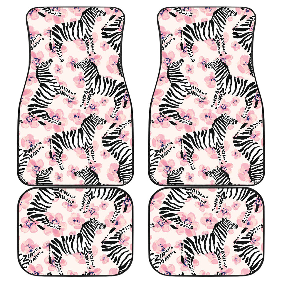 Zebra Pink Flower Background Front And Back Car Mats