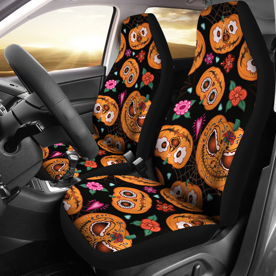 Pumpkin Flowers Spiderweb Halloween Theme Universal Fit Car Seat Covers