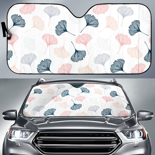 Black Gray Cream Coral Ginkgo Leaves Pattern Car Sun Shade