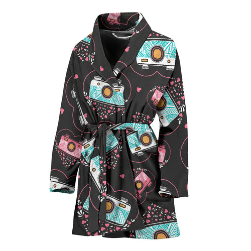 Camera Pattern Print Design 04 Women's Bathrobe