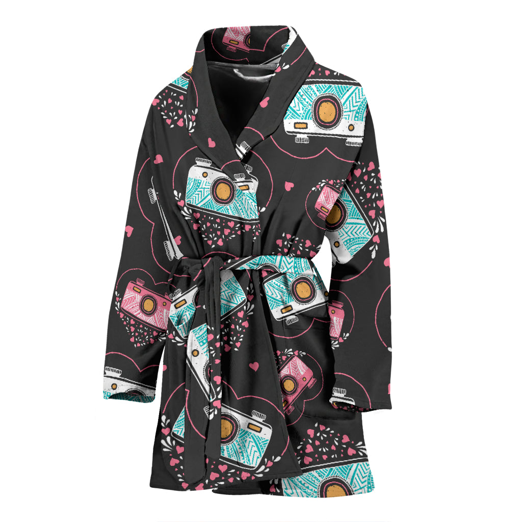 Camera Pattern Print Design 04 Women's Bathrobe