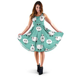 Cute Sheep Green Background Sleeveless Midi Dress