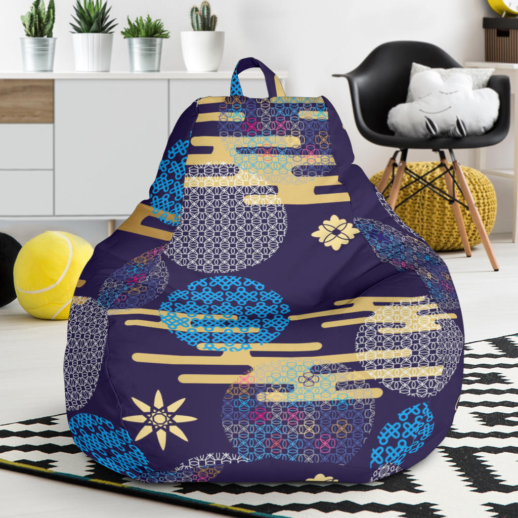 Blue Japanese Pattern Cloud Wave Flower Bean Bag Cover