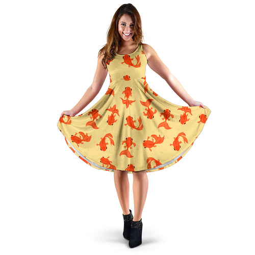 Goldfish Pattern Print Design 02 Sleeveless Midi Dress