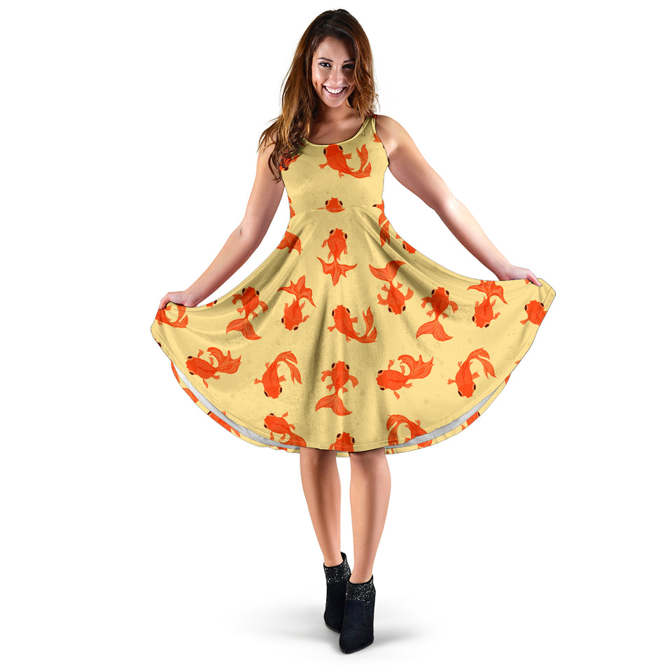 Goldfish Pattern Print Design 02 Sleeveless Midi Dress