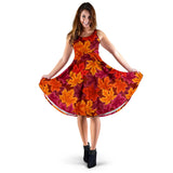 Autumn Maple Leaf Pattern Sleeveless Midi Dress