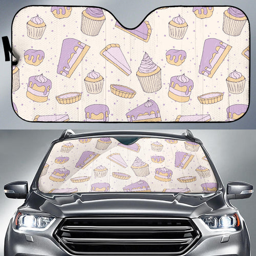 Cakes Pies Tarts Muffins And Eclairs Purple Blueberry Topping Pattern Car Sun Shade