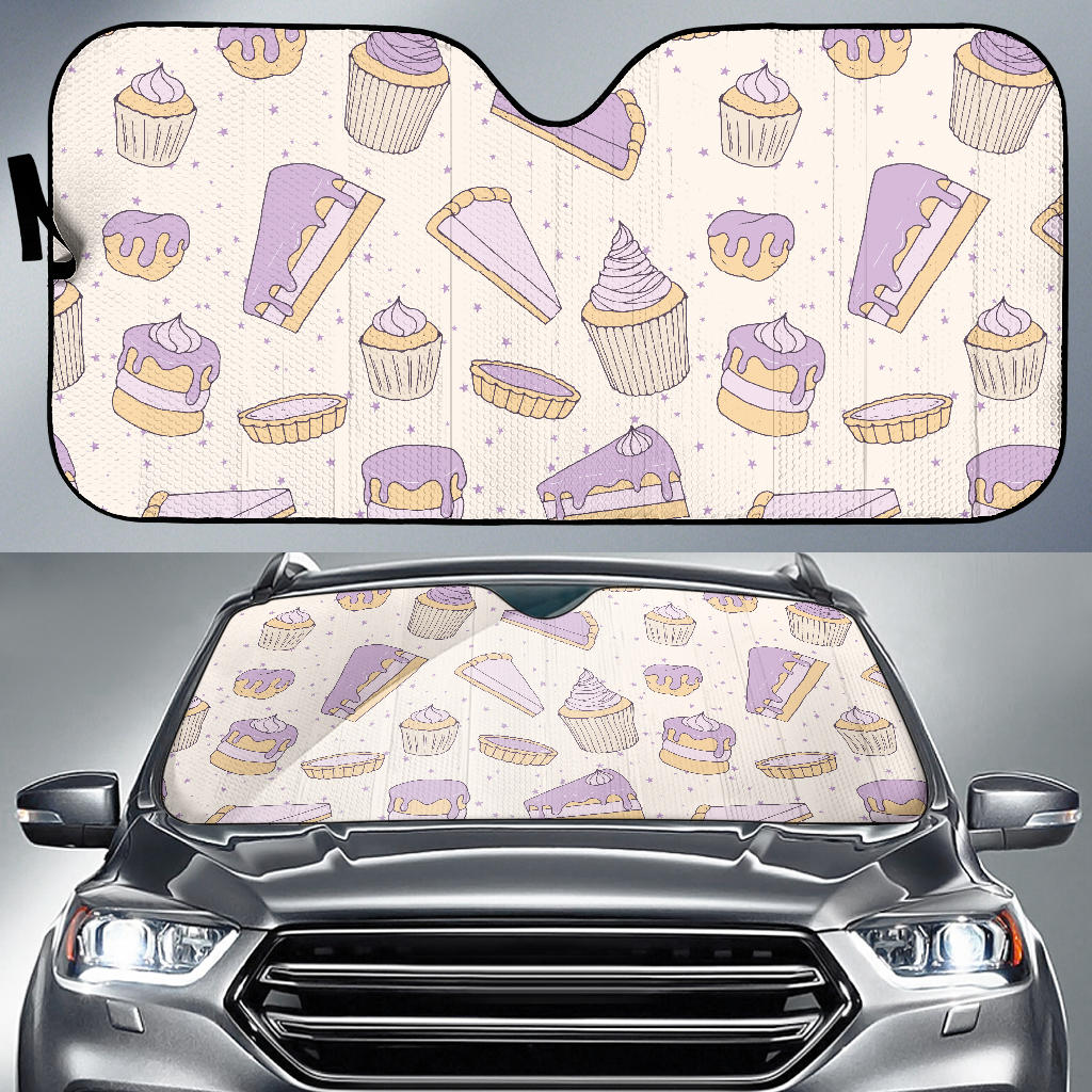 Cakes Pies Tarts Muffins And Eclairs Purple Blueberry Topping Pattern Car Sun Shade