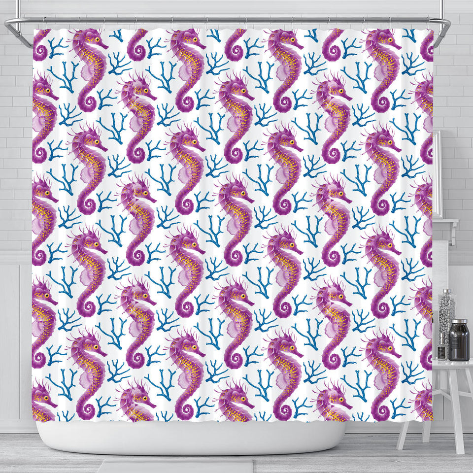 Purple Seahorse Blue Coral Pattern Shower Curtain Fulfilled In US