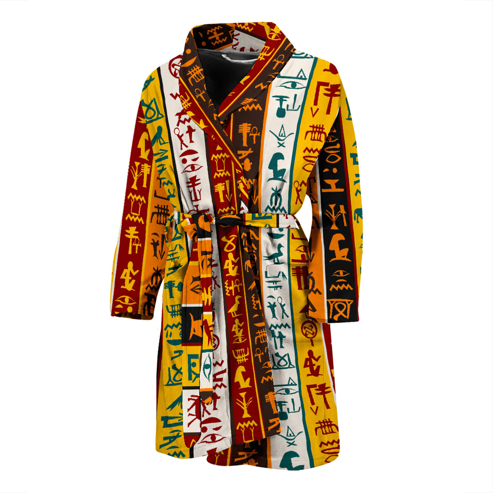 Egypt Hieroglyphics Pattern Print Design 01 Men's Bathrobe
