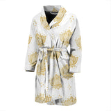 Gold Ornamental Lotue Waterlily Symbol Pattern Men'S Bathrobe