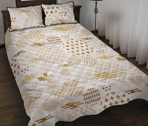Beautiful gold japanese pattern Quilt Bed Set