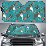Boston Terrier Beautiful Flower Pattern Car Sun Shade