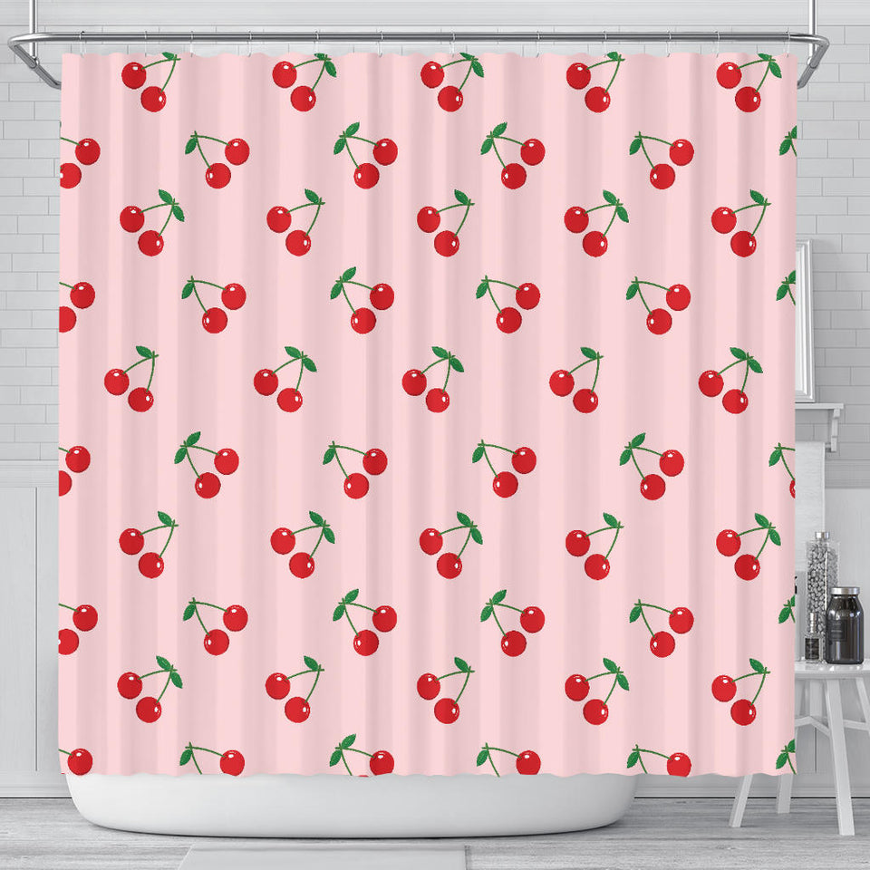 Cherry Pattern Pink Background Shower Curtain Fulfilled In US