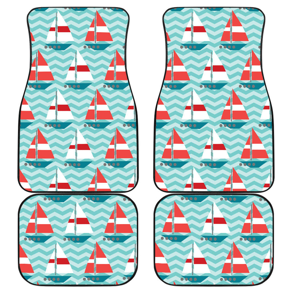 Red White Sailboat Wave Background Front And Back Car Mats