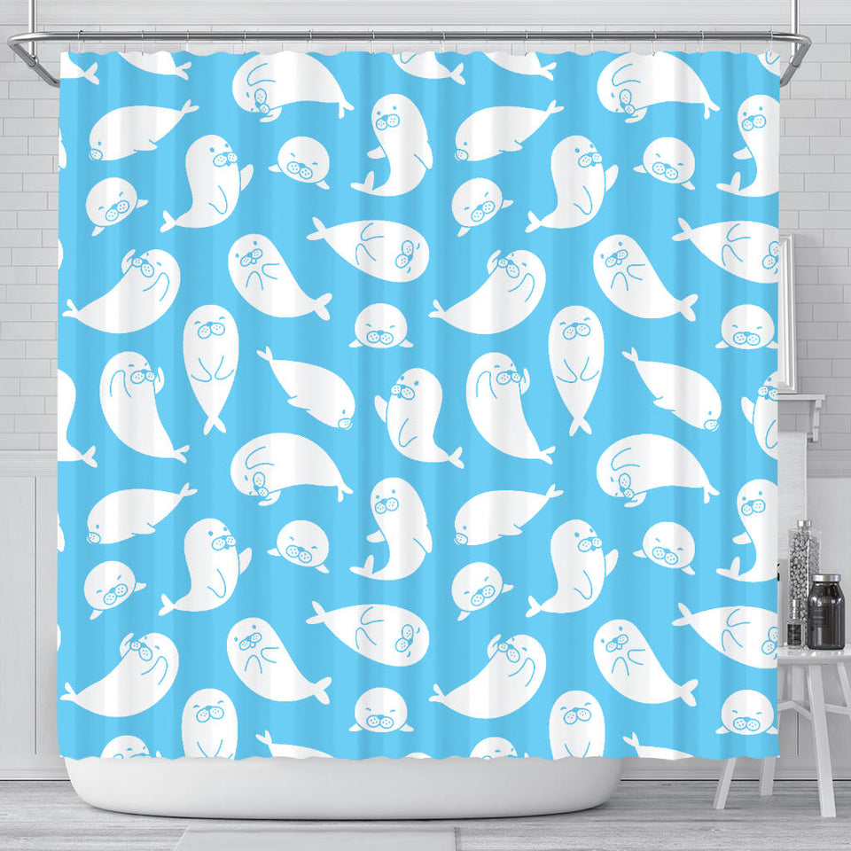 Cute White Sea Lion Seals Pattern Shower Curtain Fulfilled In US