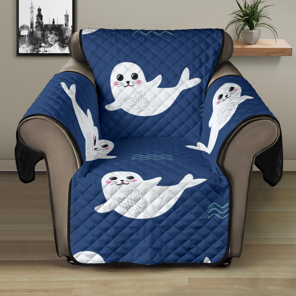 Cute white baby sea lion seal pattern Recliner Cover Protector