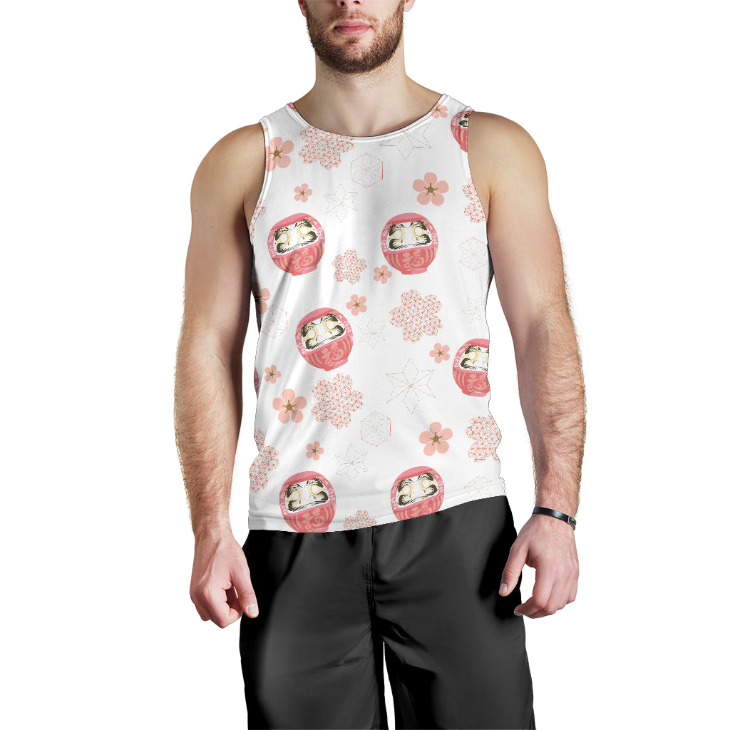 Daruma japanese wooden doll cherry blossom flower pattern Men Tank Top
