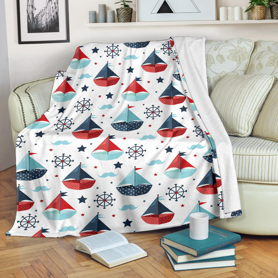 Cute Color Paper Sailboat Pattern Premium Blanket