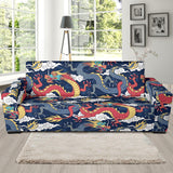 Blue Red Dragon Cloud Pattern Sofa Slipcover