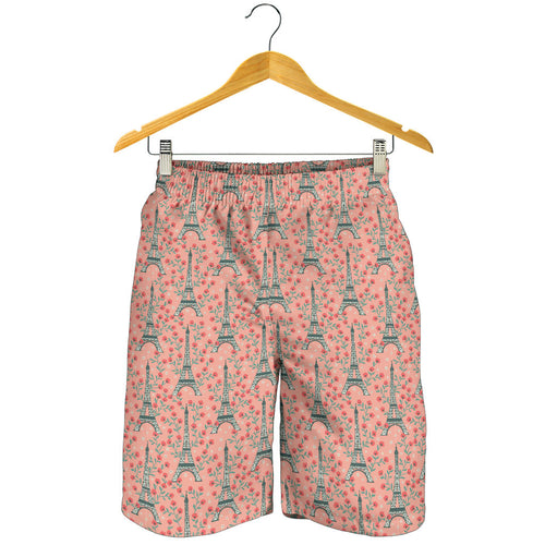 Eiffel Tower Flower Background Pattern Print Design 03 Men Shorts