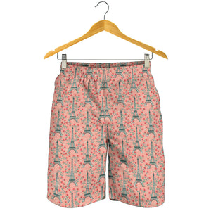 Eiffel Tower Flower Background Pattern Print Design 03 Men Shorts