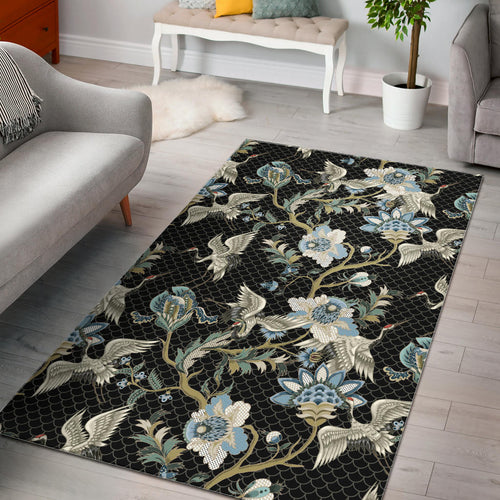 Japanese Crane Ornament Elements Area Rug