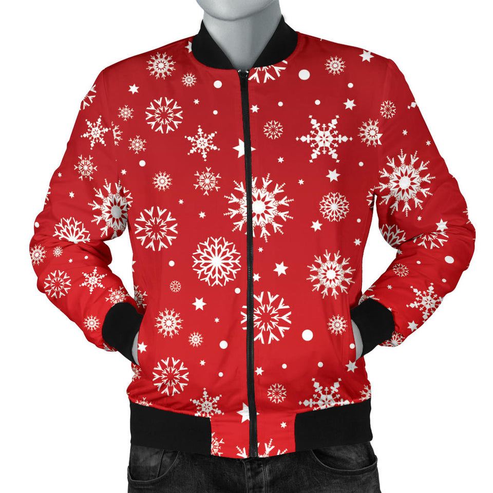 Snowflake Pattern Red Background Men'S Bomber Jacket