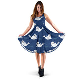 Cute White Baby Sea Lion Seal Pattern Sleeveless Midi Dress