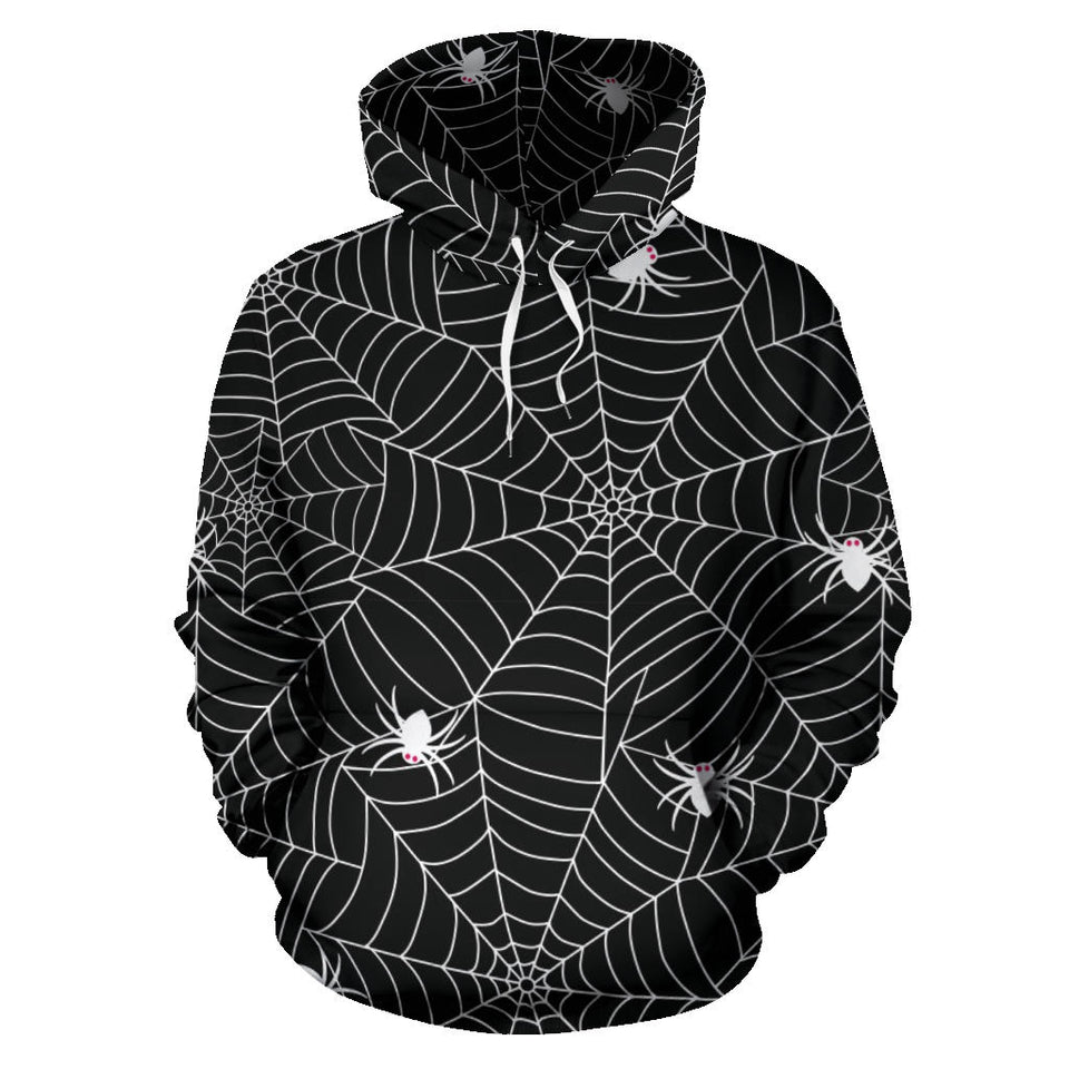 Spider Web Design Pattern Black Background White Cobweb Men Women Pullover Hoodie